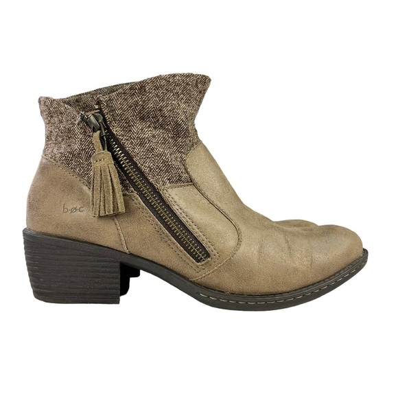 b.o.c. Bendell Ankle Boots Taupe Herringbone Zip Booties Womens Size 9‎ - Picture 1 of 14